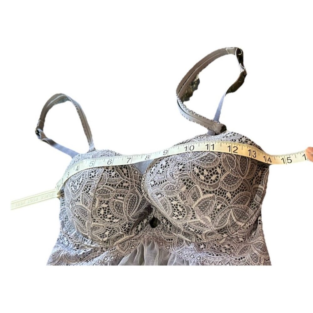 Victoria’s Secret Lace Lingerie Babydoll Top Padded Open Back Sheer Lilac 36C - Picture 11 of 13